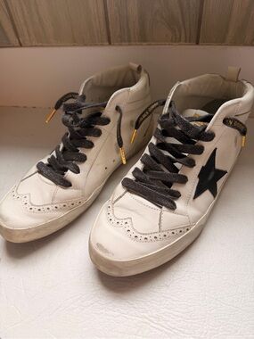 Golden Goose Mid Star Sneakers white black leather sz 41 w/ receipt Lurex laces